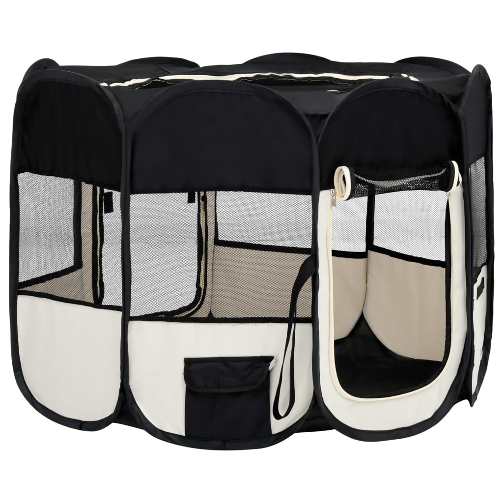 vidaXL Foldable Dog Playpen with Carrying Bag Black 35.4"x35.4"x22.8"