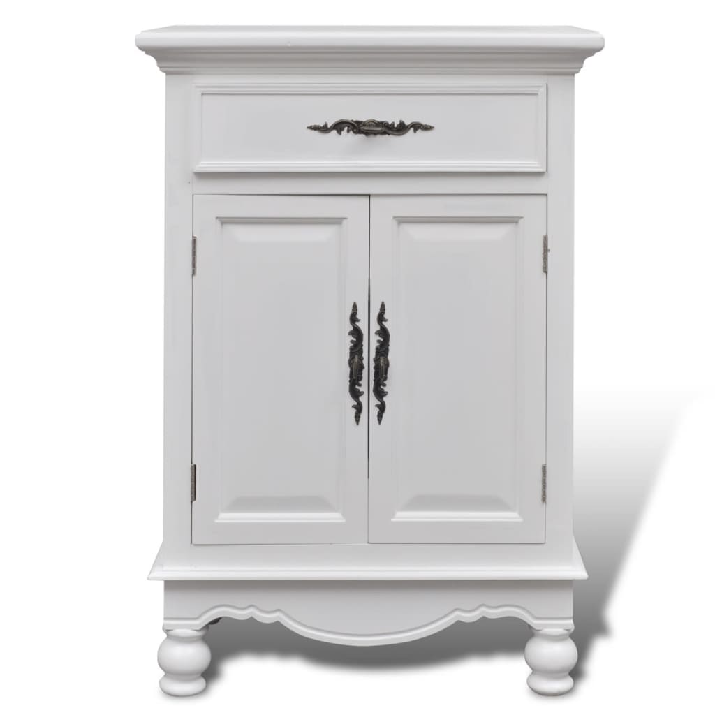 White Wooden Cabinet 2 Doors 1 Drawer