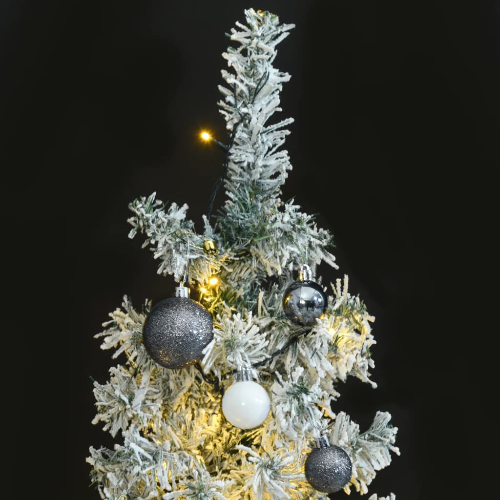 vidaXL Slim Christmas Tree 300 LEDs & Ball Set & Flocked Snow 118.1"