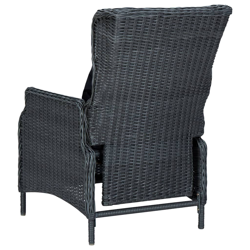 vidaXL Reclining Patio Chair with Cushions Poly Rattan Dark Gray