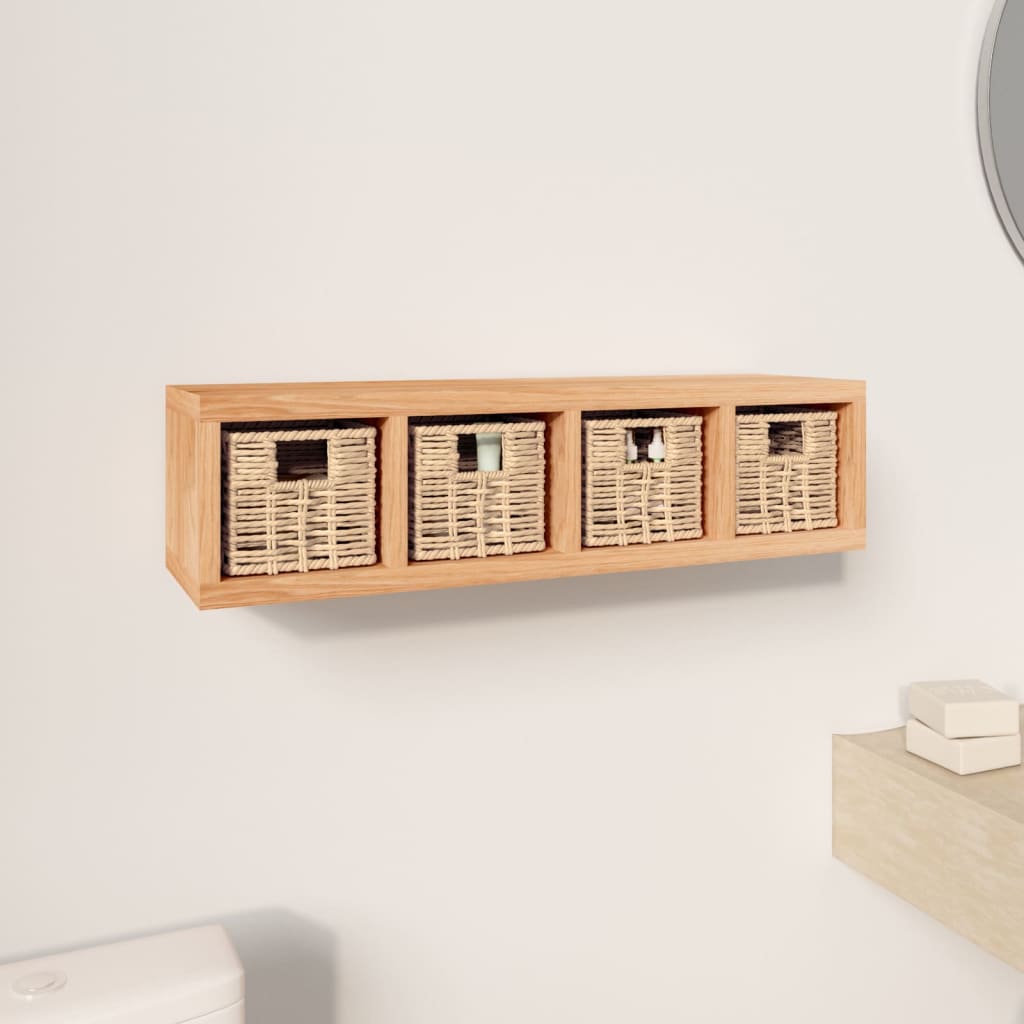 vidaXL Wall Shelf with Baskets 24.4"x7.1"x6.3" Solid Wood Walnut