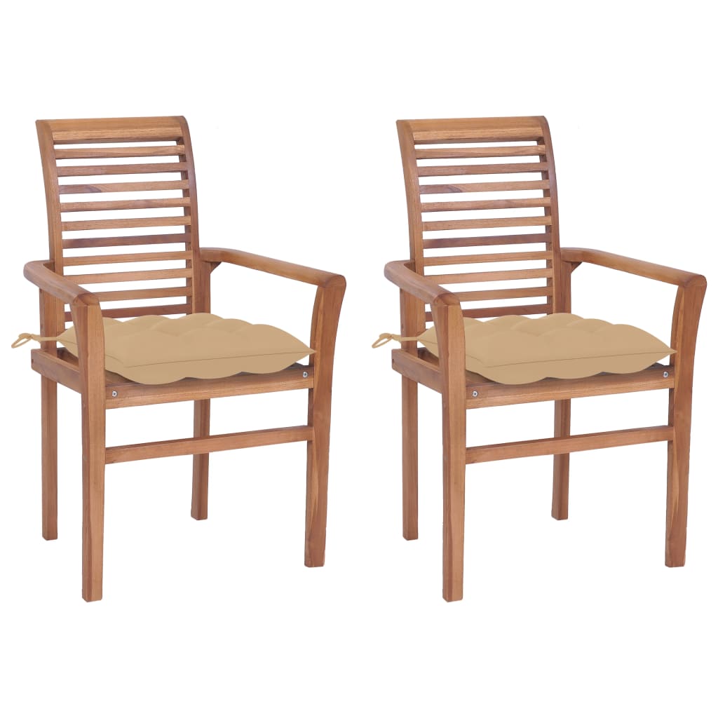 vidaXL Dining Chairs 2 pcs with Beige Cushions Solid Teak Wood