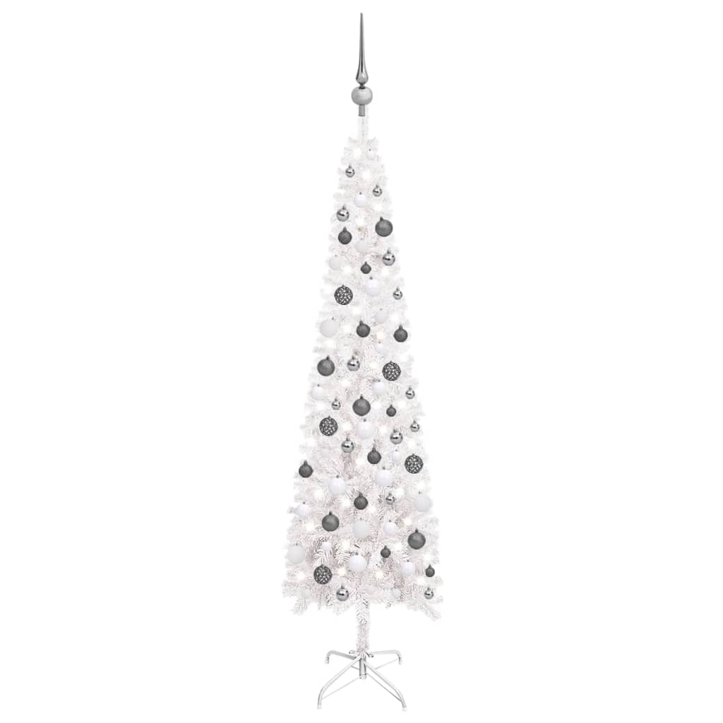 vidaXL Slim Pre-lit Christmas Tree with Ball Set White 70.9"