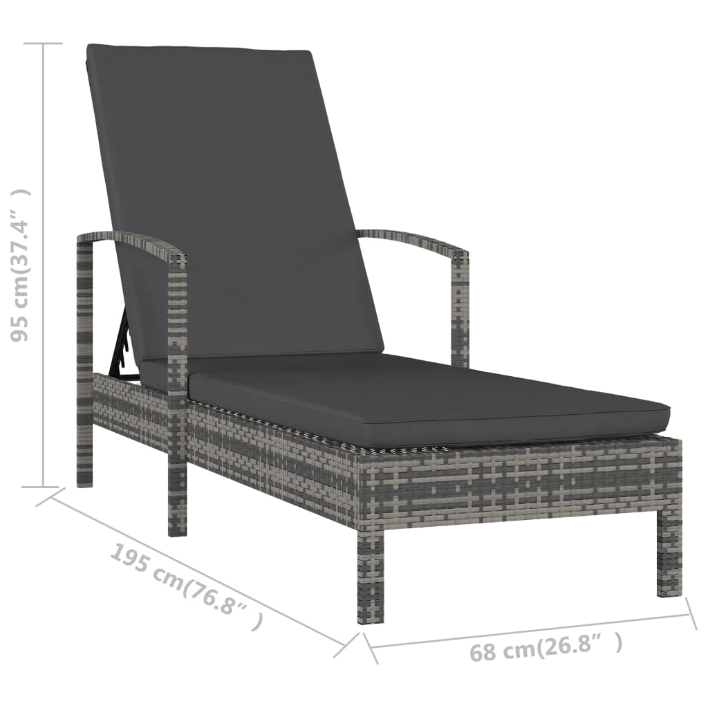 vidaXL Sun Lounger with Armrests Poly Rattan Gray