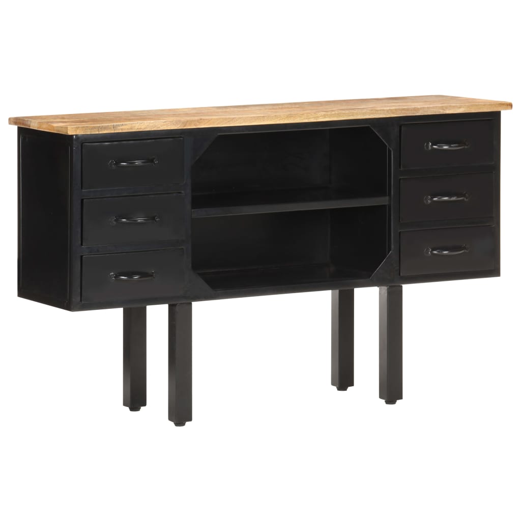 vidaXL Sideboard 43.3"x11.8"x25.6" Solid Rough Mango Wood and Steel