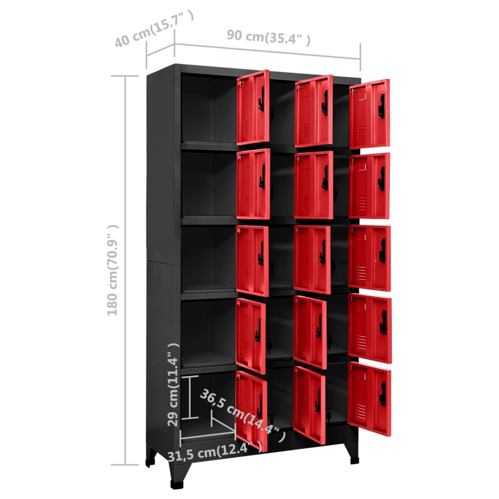 vidaXL Locker Cabinet Anthracite and Red 35.4"x15.7"x70.9" Steel
