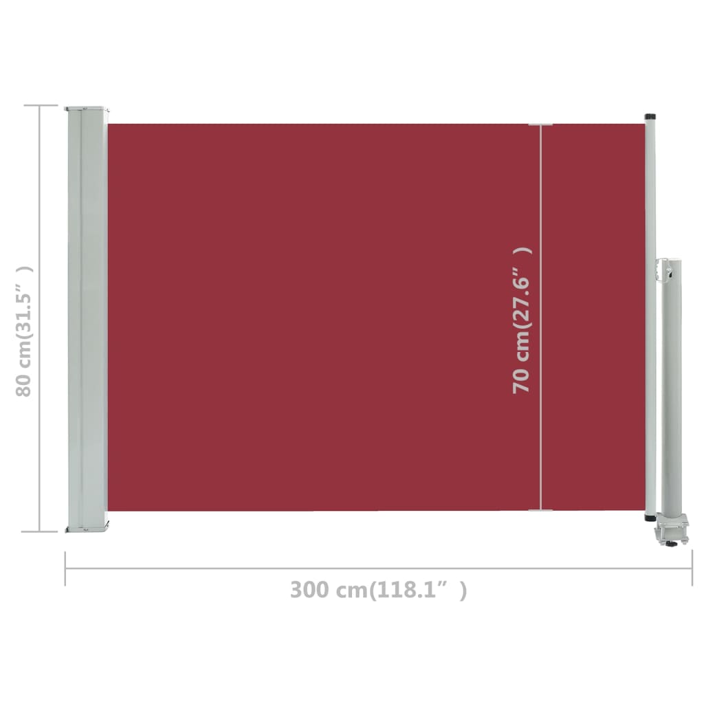 vidaXL Patio Retractable Side Awning 31.5"x118.1" Red