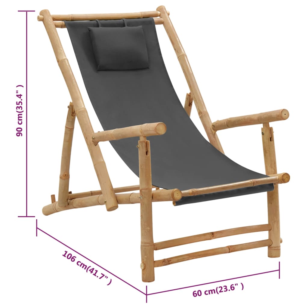 vidaXL Deck Chair Bamboo and Canvas Dark Gray