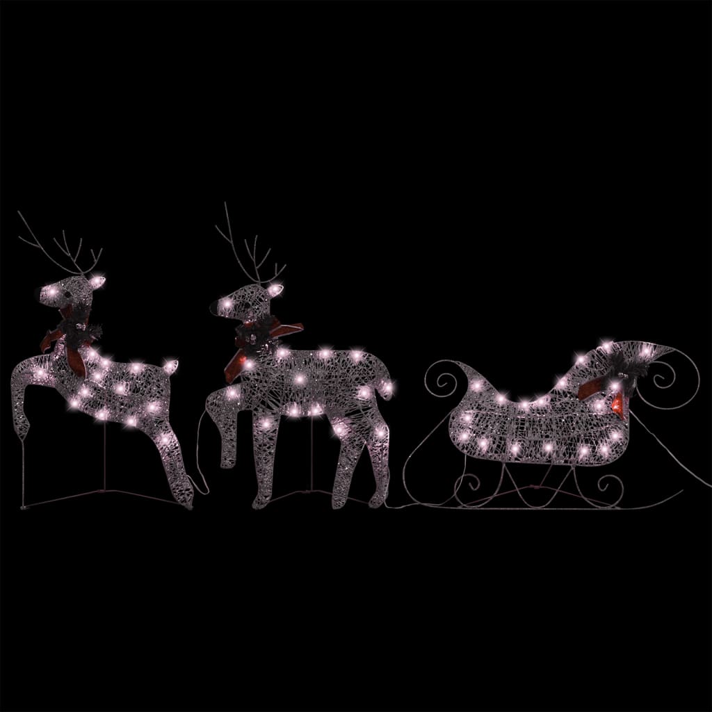 vidaXL Reindeer & Sleigh Christmas Decoration 60 LEDs Outdoor Gold