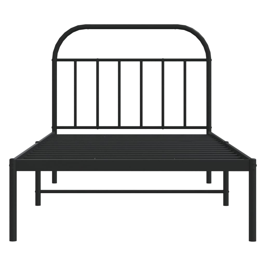 vidaXL Metal Bed Frame with Headboard Black 39.4"x74.8" Twin