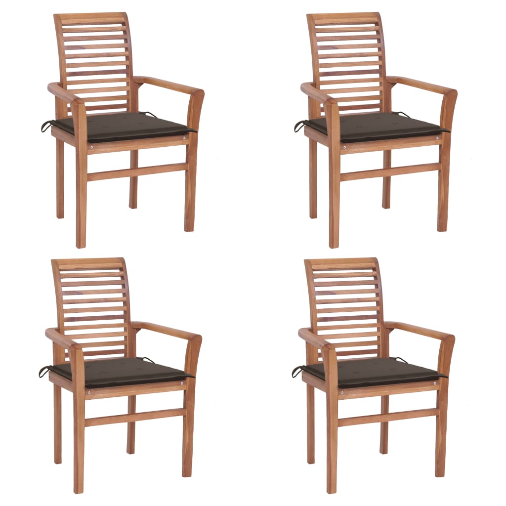 vidaXL Dining Chairs 4 pcs with Taupe Cushions Solid Teak Wood