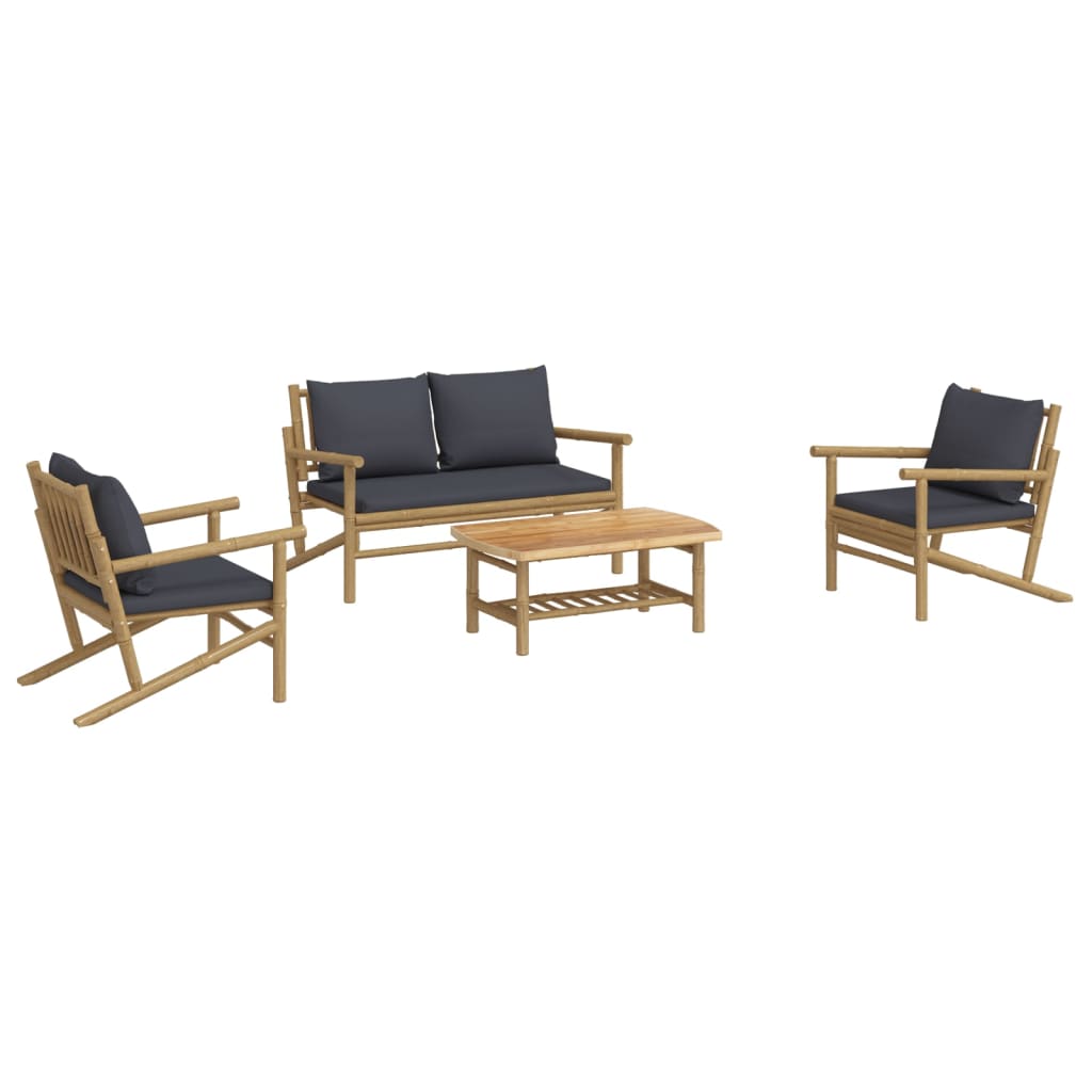 vidaXL 4 Piece Patio Lounge Set with Dark Gray Cushions Bamboo