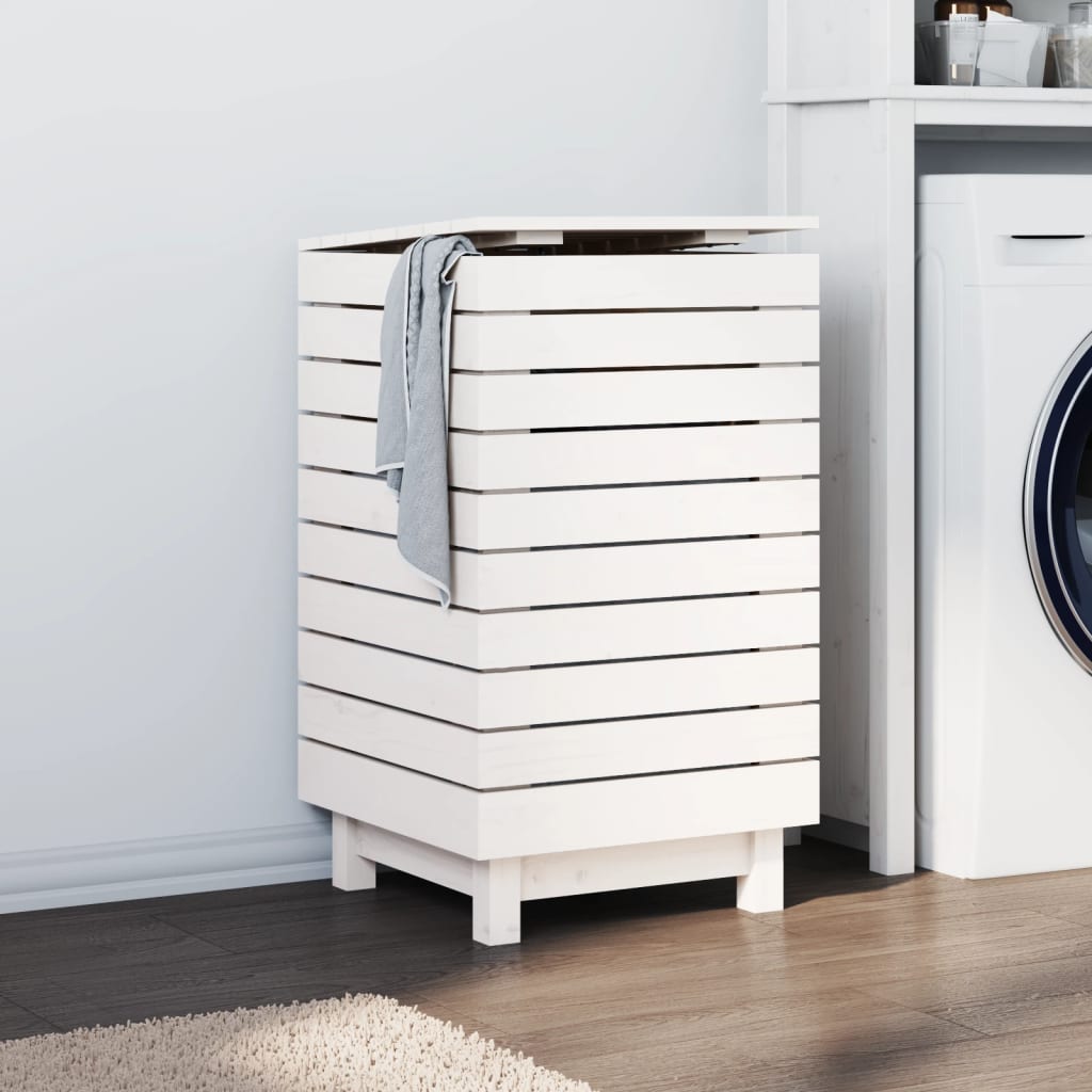 vidaXL Laundry Basket White 17.3"x17.3"x29.9" Solid Wood Pine