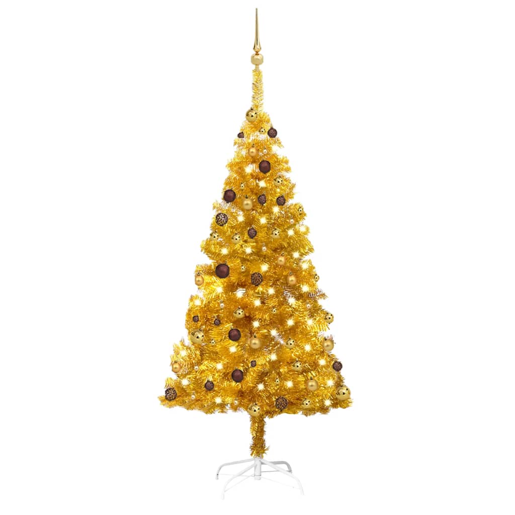 vidaXL Artificial Pre-lit Christmas Tree with Ball Set Gold 70.9" PET