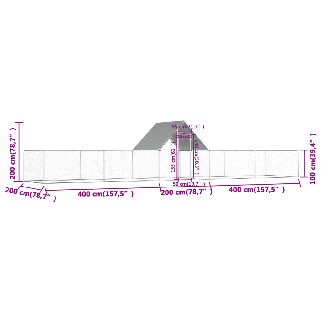 vidaXL Chicken Coop 32.8'x6.6'x6.6' Galvanized Steel