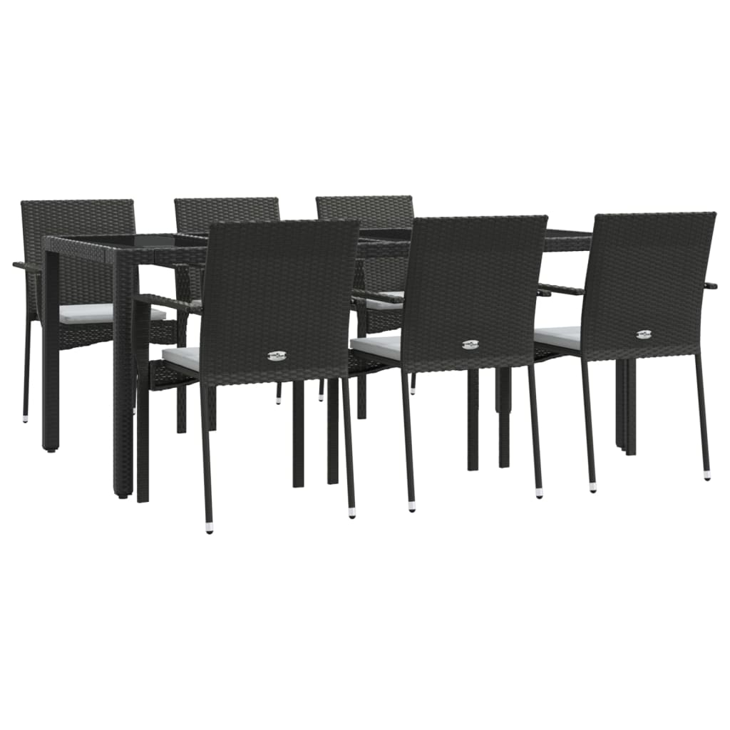 vidaXL 7 Piece Patio Dining Set with Cushions Black Poly Rattan