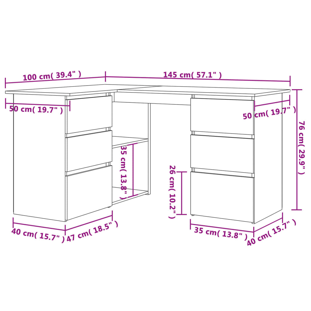 vidaXL Corner Desk High Gloss Gray 57.1"x39.4"x29.9" Engineered Wood