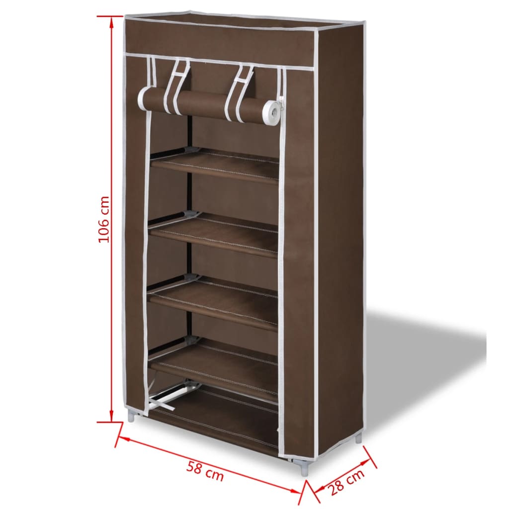 Fabric Shoe Cabinet with Cover 23" x 11" x 42" Brown