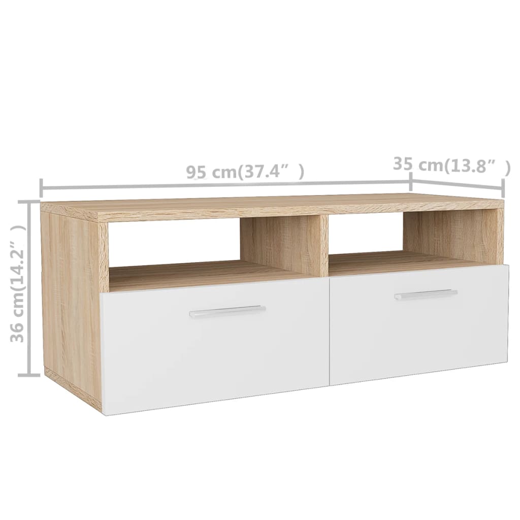vidaXL TV Stands 2 pcs Engineered Wood 37.4"x13.8"x14.2" Oak and White