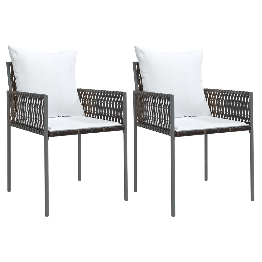 vidaXL Patio Chairs with Cushions 2 pcs Brown 21.3"x24"x32.7" Poly Rattan