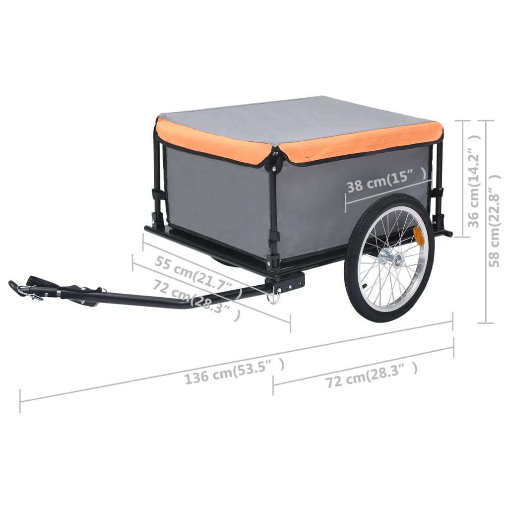 vidaXL Bike Trailer Gray and Orange 143.3 lb