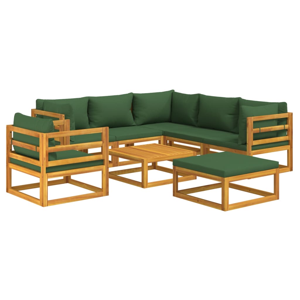 vidaXL 8 Piece Patio Lounge Set with Green Cushions Solid Wood