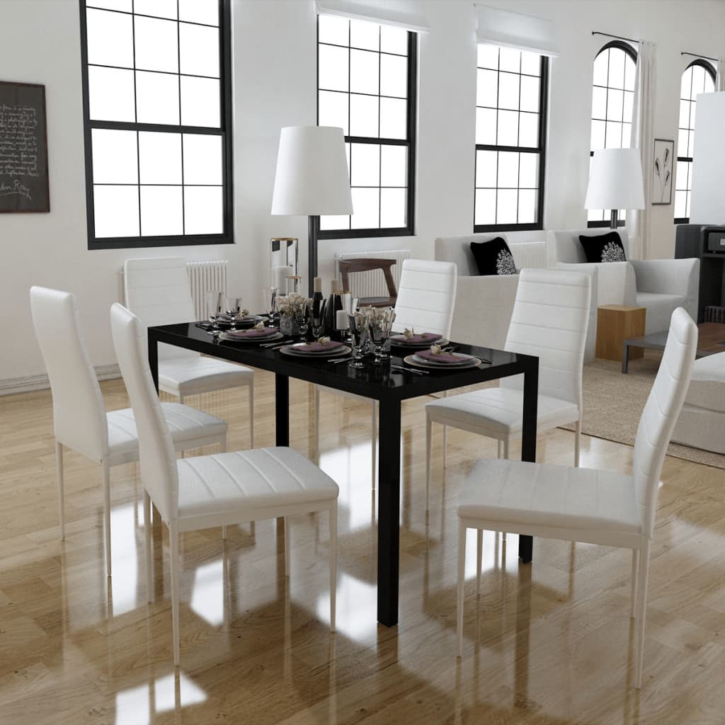 Dining Set 6 White Chairs + 1 Table Contemporary Design