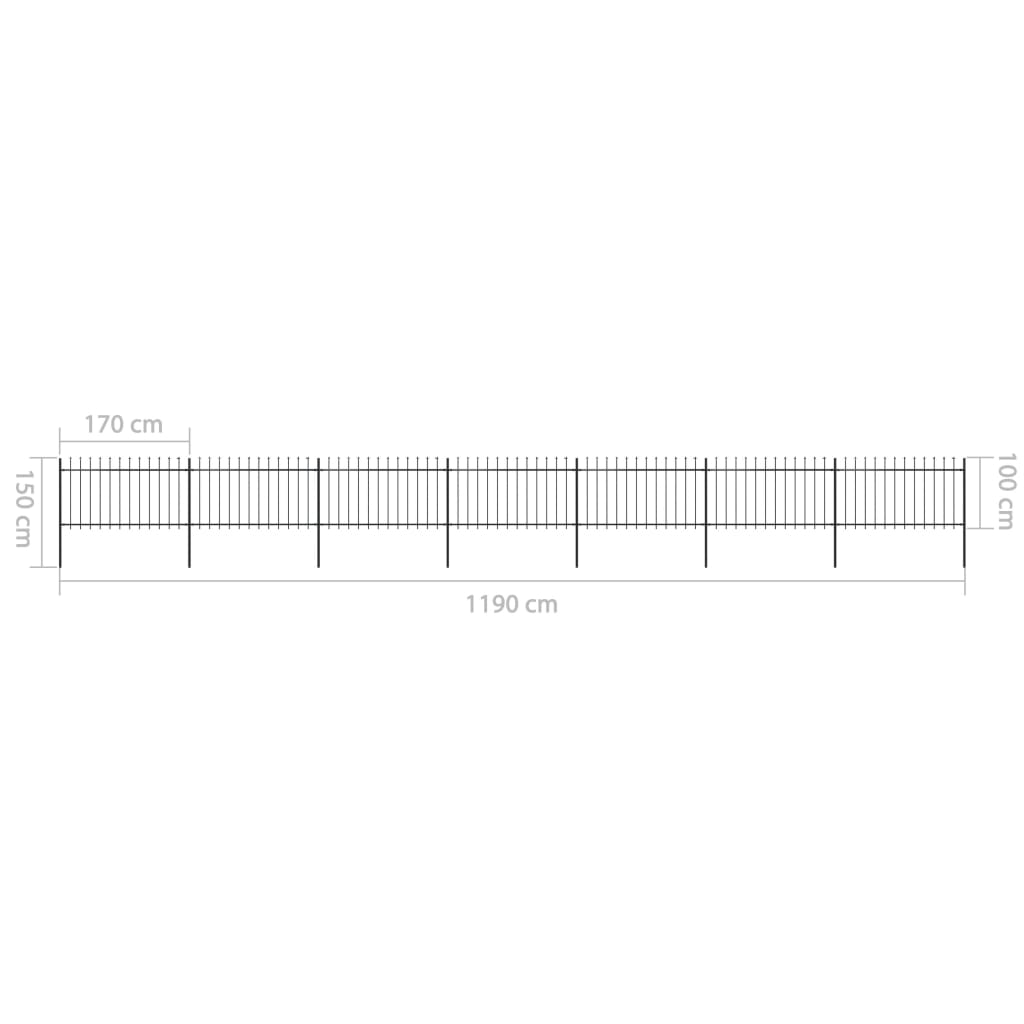vidaXL Garden Fence with Spear Top Steel 468.5"x39.4" Black