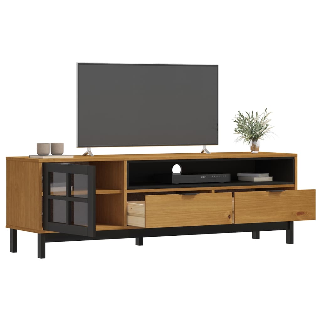 vidaXL TV Stand with Glass Door FLAM 62.2"x15.7"x19.7" Solid Wood Pine