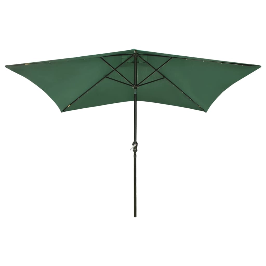 vidaXL Parasol with LEDs and Steel Pole Green 6.6'x9.8'