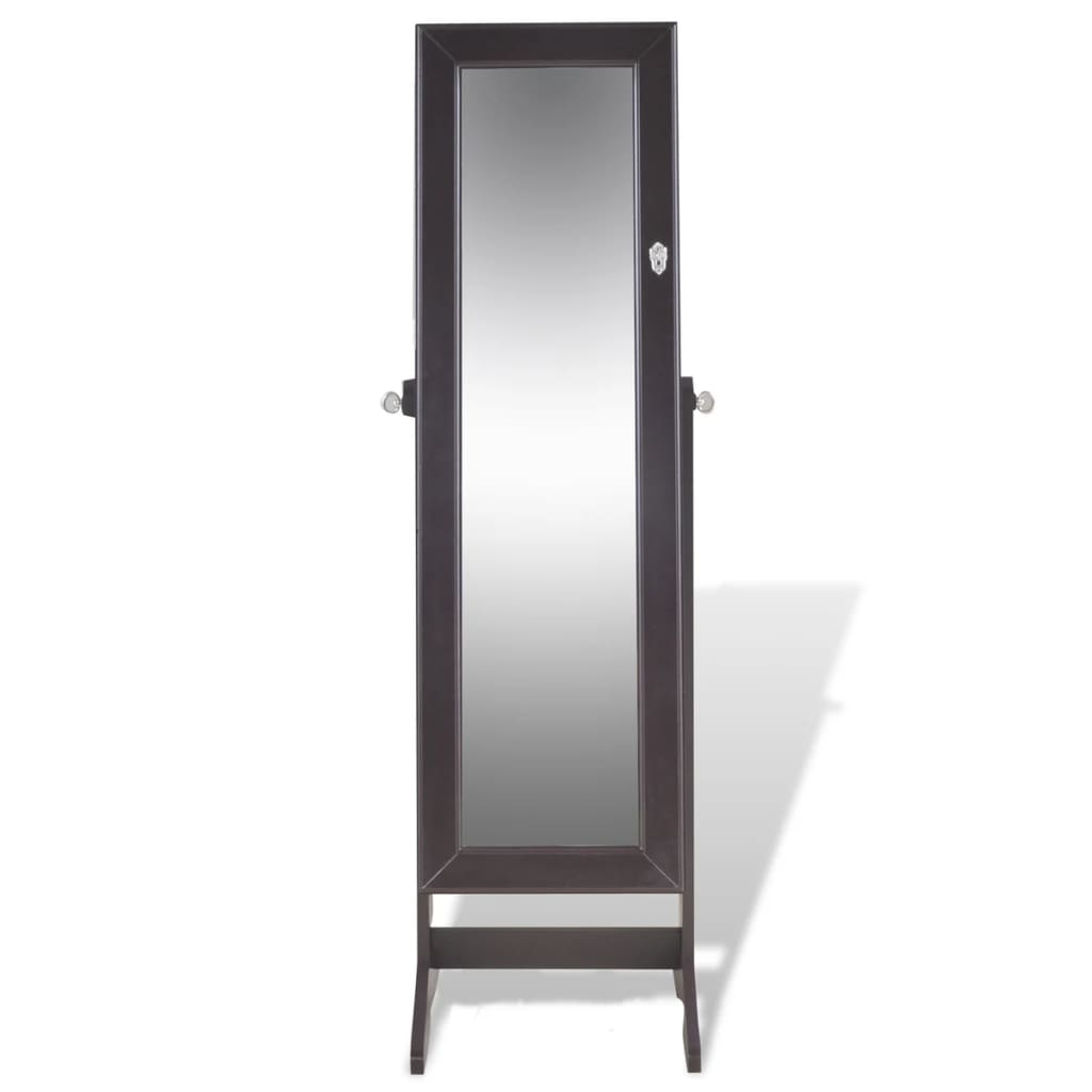 vidaXL Free Standing Jewelry Cabinet with Mirror Brown