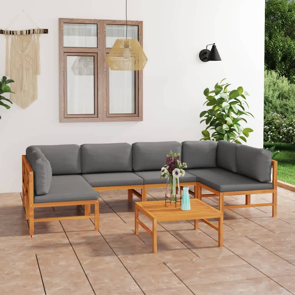 vidaXL 7 Piece Patio Lounge Set with Gray Cushions Solid Teak Wood