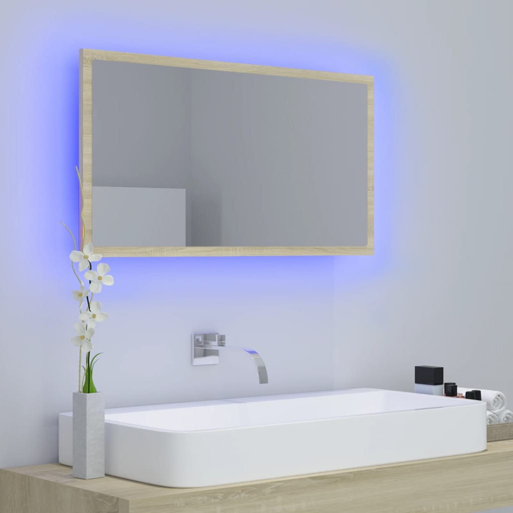 vidaXL LED Bathroom Mirror Sonoma Oak 31.5"x3.3"x14.6" Acrylic