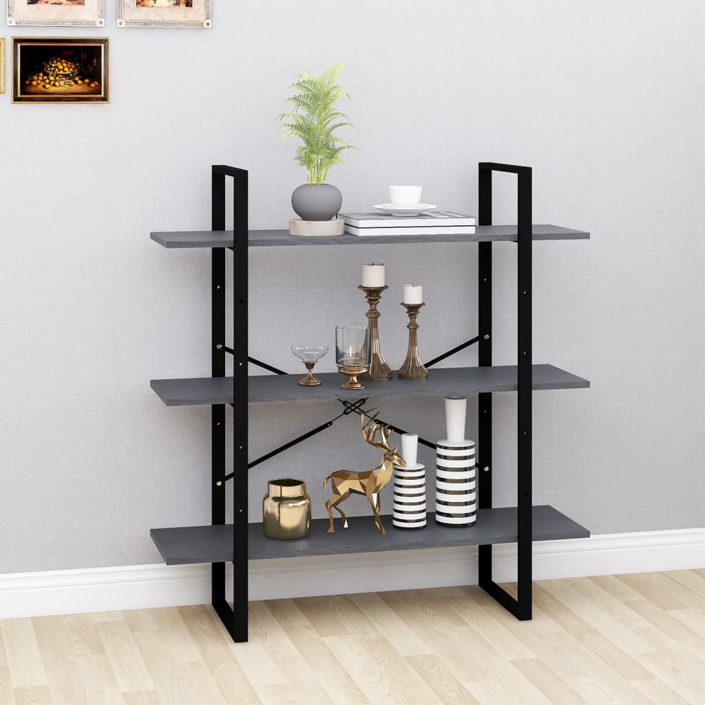 vidaXL 3-Tier Book Cabinet Gray 39.4"x11.8"x41.3" Solid Pine Wood