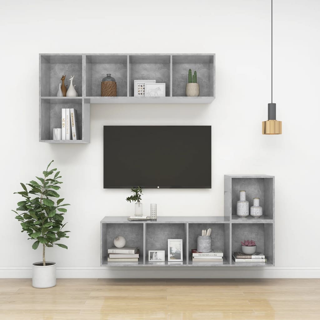 vidaXL Wall-mounted TV Cabinet Concrete Gray 14.6"x14.6"x42.1" Chipboard
