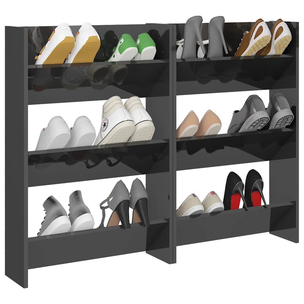 vidaXL Wall Shoe Cabinets 2 pcs High Gloss Gray 23.6"x7.1"x35.4" Engineered Wood