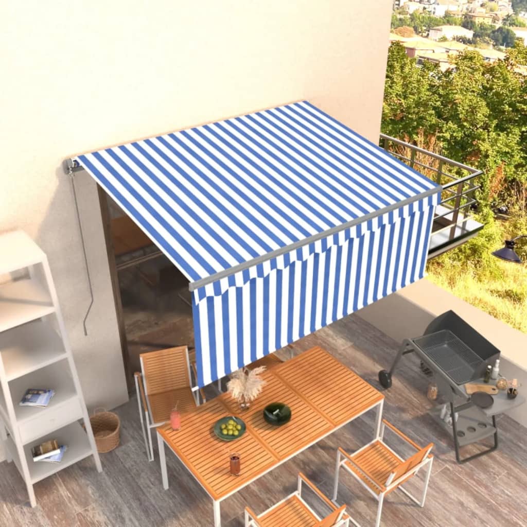 vidaXL Manual Retractable Awning with Blind 9.8'x8.2' Blue&White