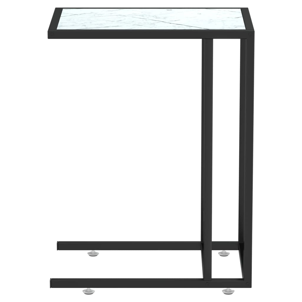 vidaXL Computer Side Table White Marble 19.7"x13.8"x25.6" Tempered Glass