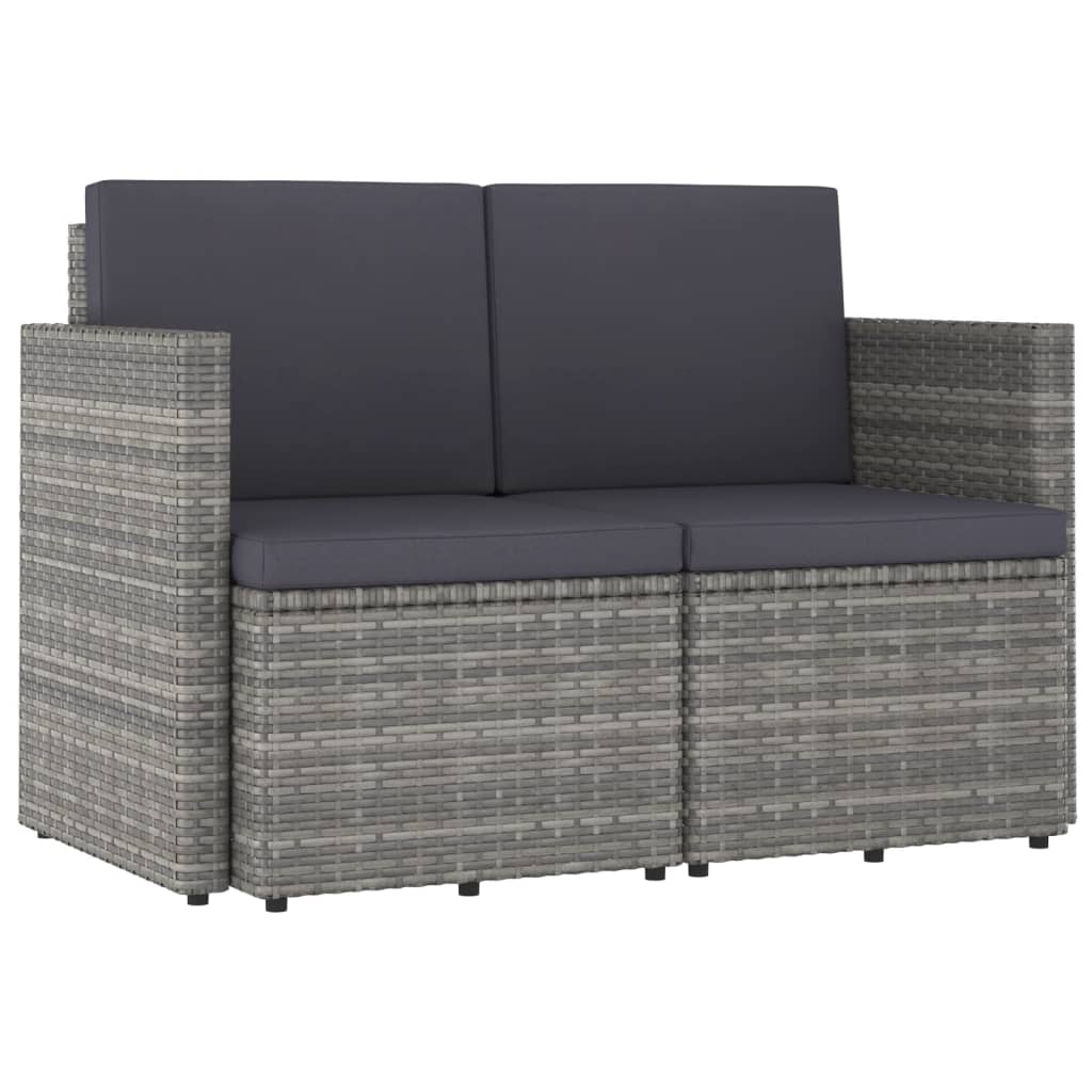vidaXL 2-Seater Patio Sofa with Cushions Gray Poly Rattan