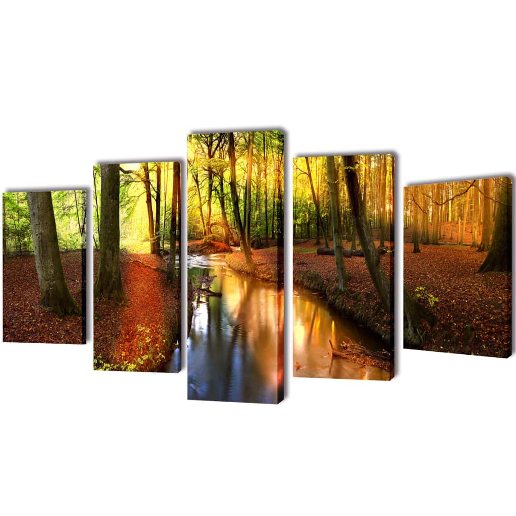 vidaXL Canvas Wall Print Set Forest 78.7"x39.4"