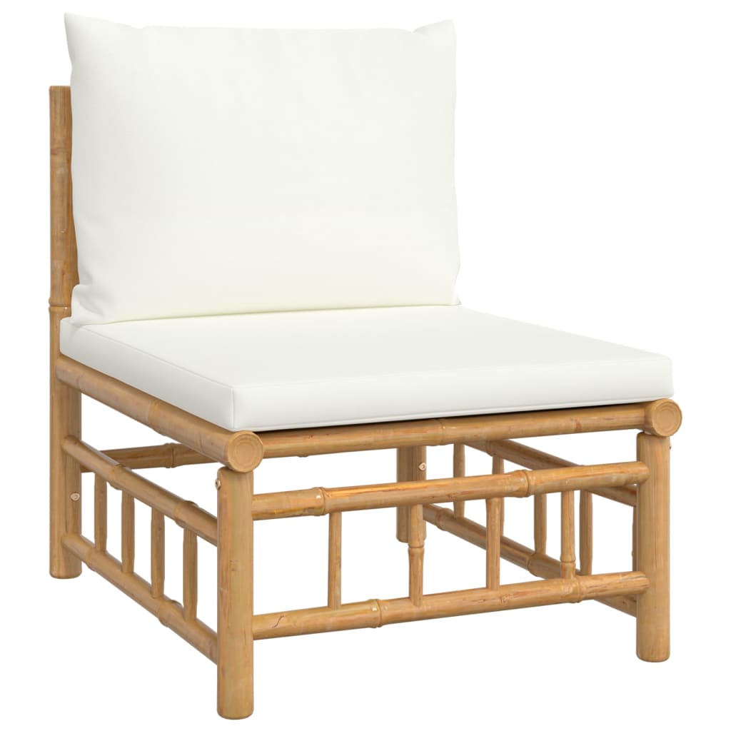 vidaXL 7 Piece Patio Lounge Set with Cream White Cushions Bamboo