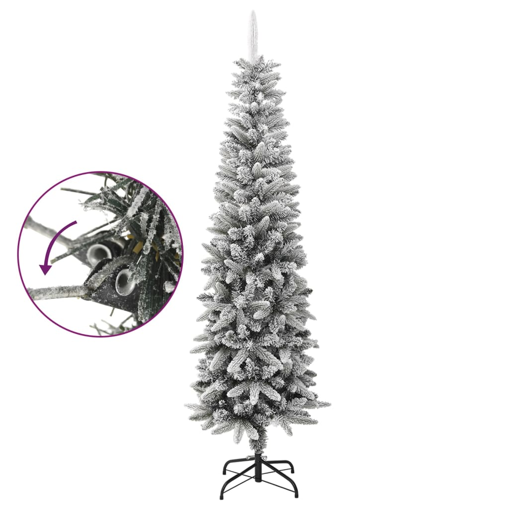 vidaXL Artificial Slim Christmas Tree with Flocked Snow 7 ft PVC&PE
