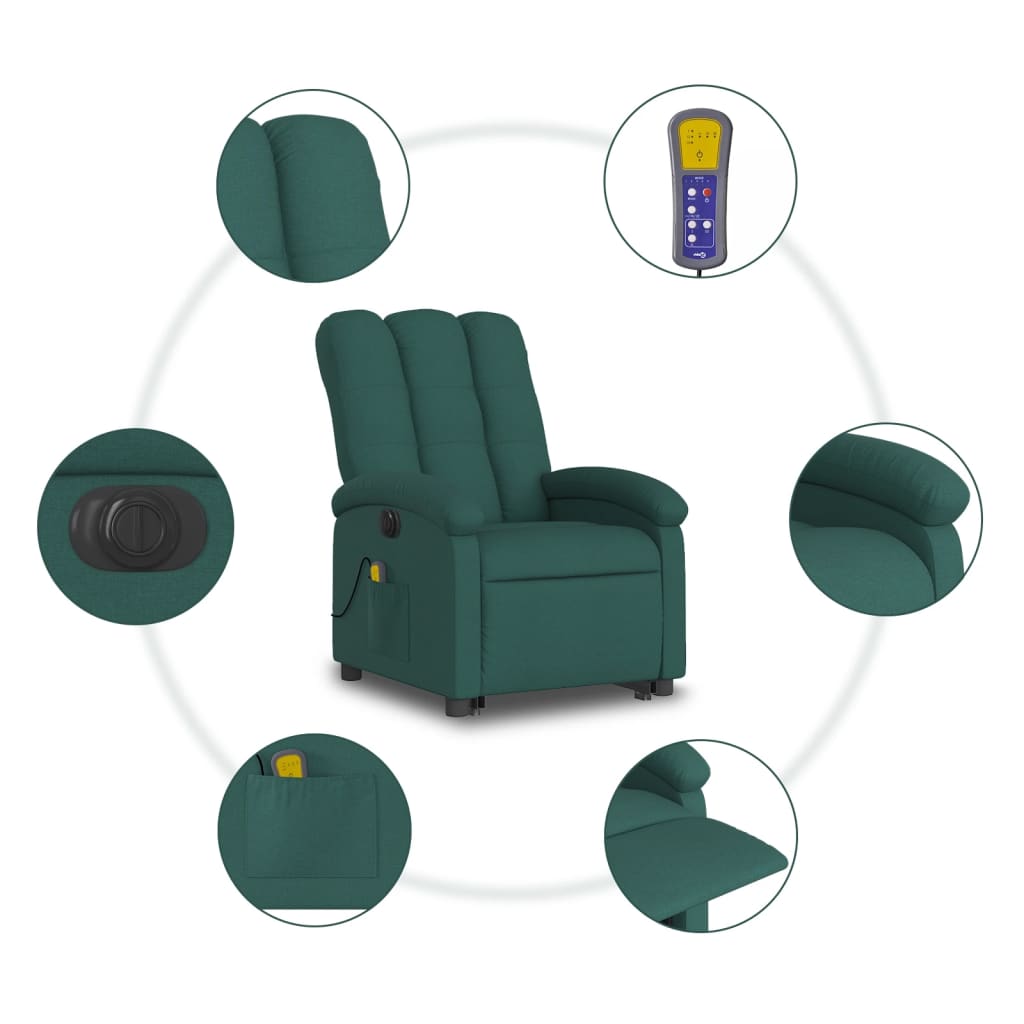 vidaXL Electric Massage Recliner Chair Dark Green Fabric