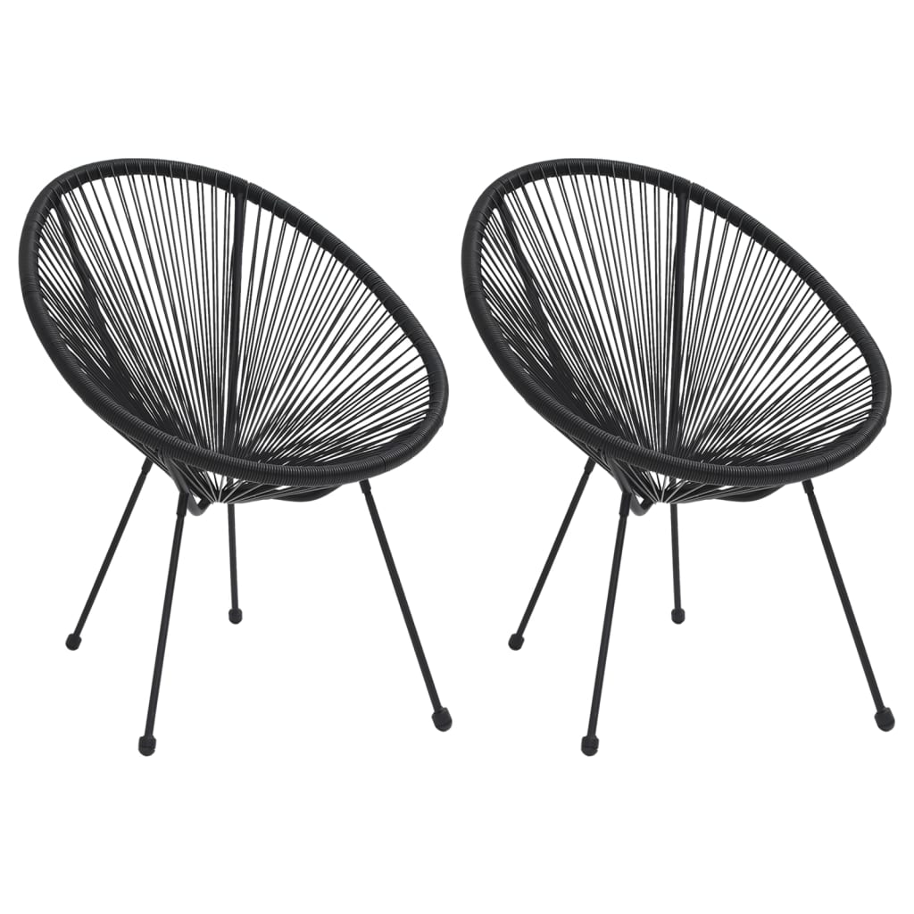 vidaXL Patio Moon Chairs 2 pcs Rattan Black