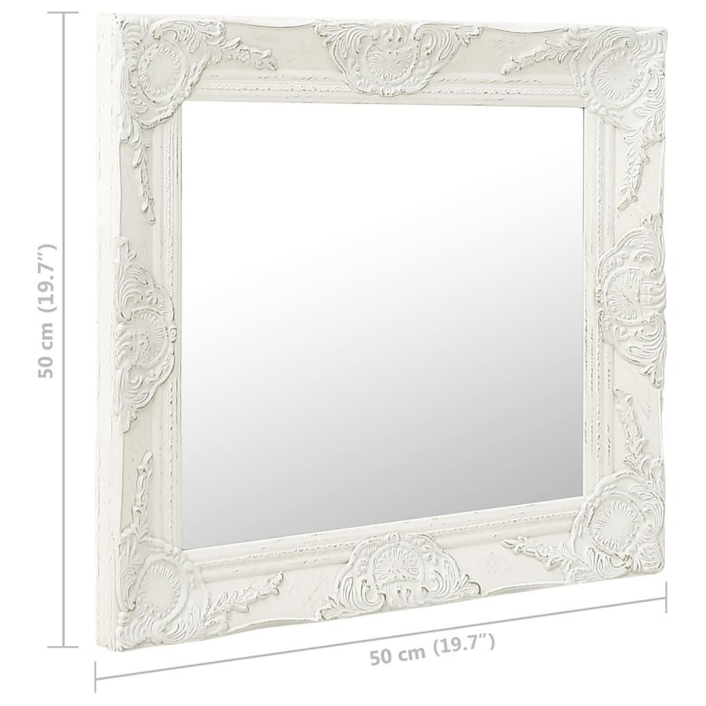 vidaXL Wall Mirror Baroque Style 19.7"x19.7" White