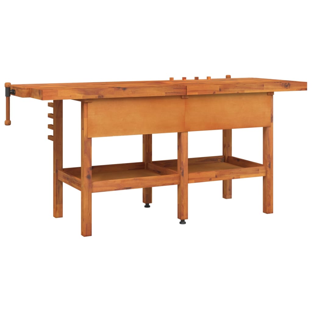 vidaXL Workbench with Drawers and Vices 75.6"x24.4"x32.7" Solid Wood Acacia
