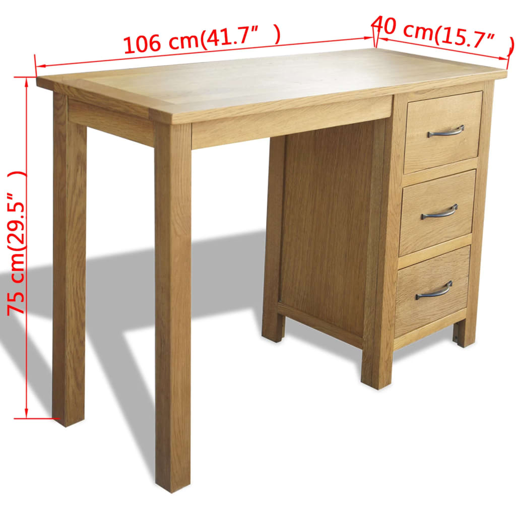 vidaXL Desk with 3 Drawers Solid Oak Wood 41.7"x15.7"x29.5"