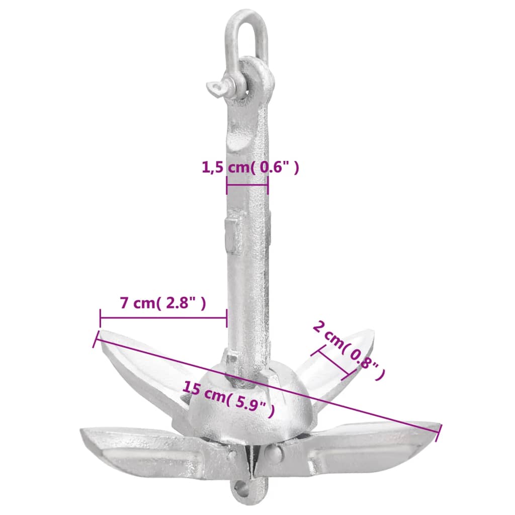 vidaXL Folding Anchor Silver 1.5 lb Malleable Iron