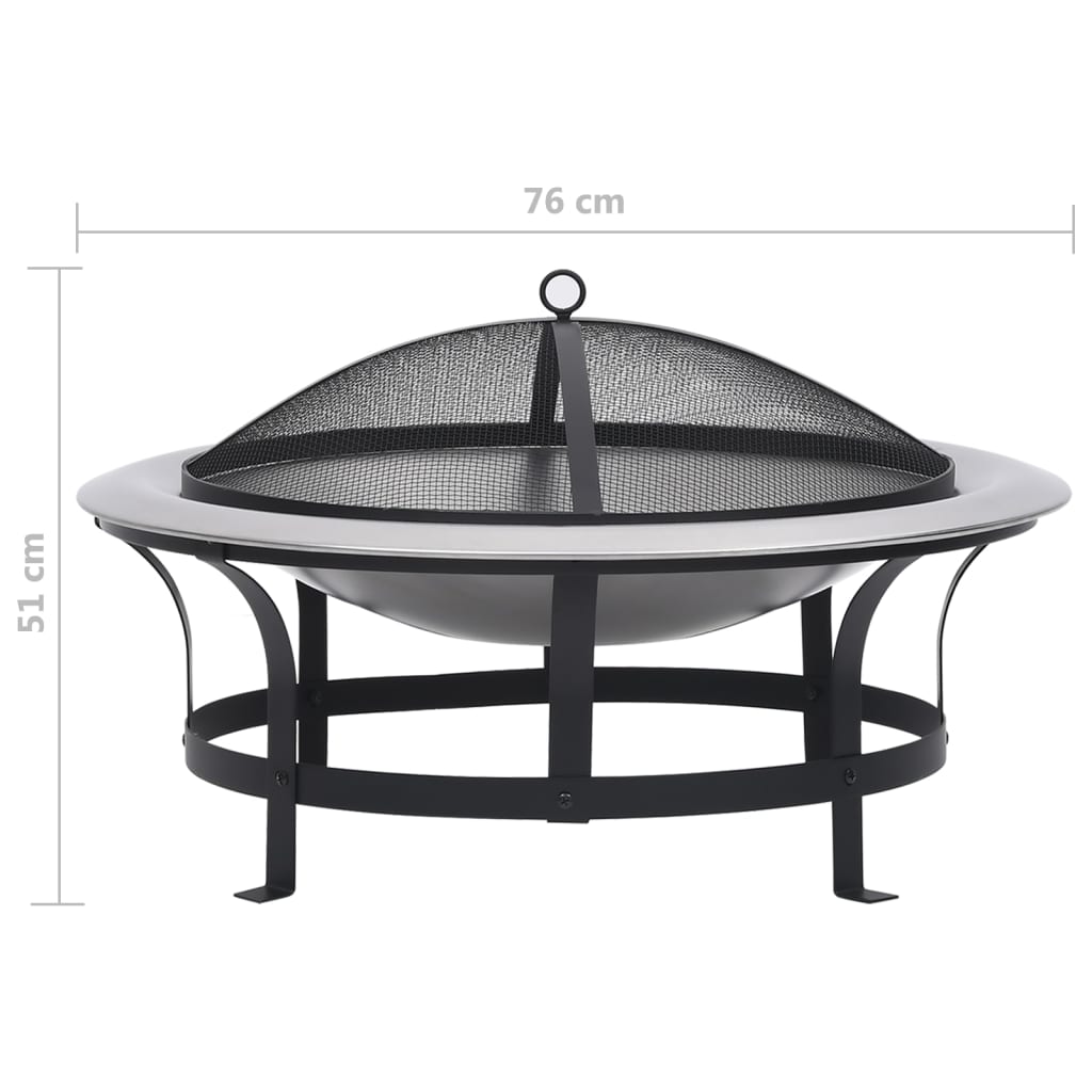 vidaXL Outdoor Fire Pit with Grill Stainless Steel 29.9"