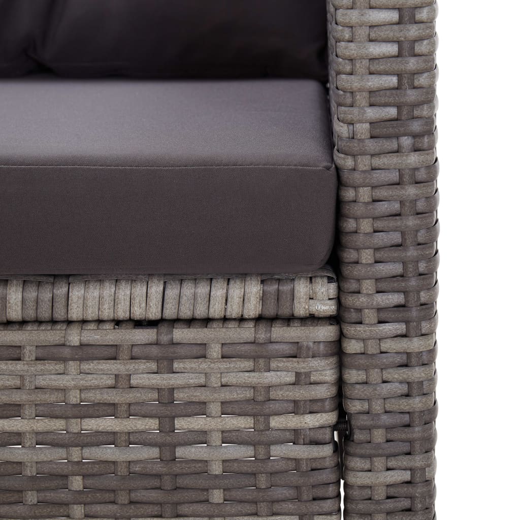 vidaXL 2-Seater Patio Sofa with Cushions Gray 48.8" Poly Rattan